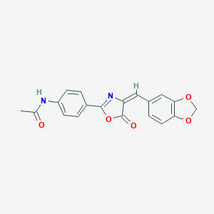 molecular formula C19H14N2O5 B273760 N-{4-[4-(1,3-benzodioxol-5-ylmethylene)-5-oxo-4,5-dihydro-1,3-oxazol-2-yl]phenyl}acetamide 