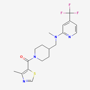 molecular formula C18H21F3N4OS B2737616 N-methyl-N-{[1-(4-methyl-1,3-thiazole-5-carbonyl)piperidin-4-yl]methyl}-4-(trifluoromethyl)pyridin-2-amine CAS No. 2415503-56-7