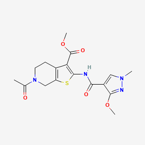 methyl 6-acetyl-2-(3-methoxy-1-methyl-1H-pyrazole-4-carboxamido)-4,5,6,7-tetrahydrothieno[2,3-c]pyridine-3-carboxylate