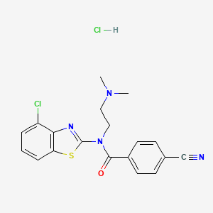 molecular formula C19H18Cl2N4OS B2737626 N-(4-chlorobenzo[d]thiazol-2-yl)-4-cyano-N-(2-(dimethylamino)ethyl)benzamide hydrochloride CAS No. 1215748-64-3