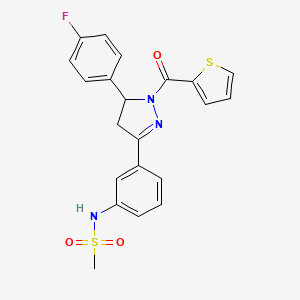 molecular formula C21H18FN3O3S2 B2737689 N-{3-[5-(4-fluorophenyl)-1-(thiophene-2-carbonyl)-4,5-dihydro-1H-pyrazol-3-yl]phenyl}methanesulfonamide CAS No. 851718-60-0