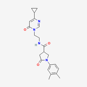 molecular formula C22H26N4O3 B2737738 N-(2-(4-cyclopropyl-6-oxopyrimidin-1(6H)-yl)ethyl)-1-(3,4-dimethylphenyl)-5-oxopyrrolidine-3-carboxamide CAS No. 2034357-90-7