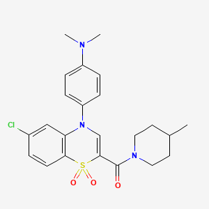 molecular formula C23H26ClN3O3S B2737846 6-chloro-4-[4-(dimethylamino)phenyl]-2-(4-methylpiperidine-1-carbonyl)-4H-1lambda6,4-benzothiazine-1,1-dione CAS No. 1251687-15-6