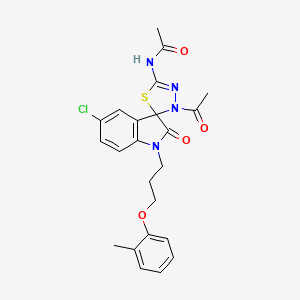 molecular formula C23H23ClN4O4S B2737860 N-{3'-acetyl-5-chloro-1-[3-(2-methylphenoxy)propyl]-2-oxo-1,2-dihydro-3'H-spiro[indole-3,2'-[1,3,4]thiadiazole]-5'-yl}acetamide CAS No. 919053-41-1