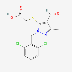 2-({1-[(2,6-dichlorophenyl)methyl]-4-formyl-3-methyl-1H-pyrazol-5-yl}sulfanyl)acetic acid