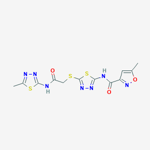 molecular formula C12H11N7O3S3 B2737915 5-甲基-N-(5-((2-((5-甲基-1,3,4-噻二唑-2-基)氨基)-2-氧代乙基)硫代)-1,3,4-噻二唑-2-基)异噁唑-3-羧酰胺 CAS No. 1219906-60-1