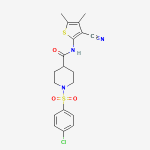 molecular formula C19H20ClN3O3S2 B2737925 1-((4-chlorophenyl)sulfonyl)-N-(3-cyano-4,5-dimethylthiophen-2-yl)piperidine-4-carboxamide CAS No. 941918-96-3