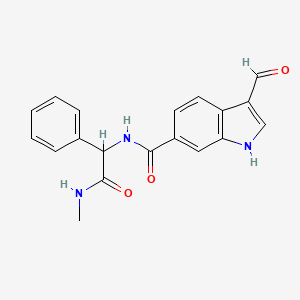 molecular formula C19H17N3O3 B2737930 3-Formyl-N-[2-(methylamino)-2-oxo-1-phenylethyl]-1H-indole-6-carboxamide CAS No. 2411193-12-7