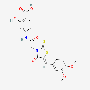 molecular formula C21H18N2O7S2 B2737931 (Z)-4-(2-(5-(3,4-dimethoxybenzylidene)-4-oxo-2-thioxothiazolidin-3-yl)acetamido)-2-hydroxybenzoic acid CAS No. 681833-35-2