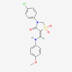 molecular formula C17H15ClN2O4S B2737934 (5E)-3-(4-chlorophenyl)-5-{[(4-methoxyphenyl)amino]methylidene}-1lambda6,3-thiazolidine-1,1,4-trione CAS No. 338752-89-9
