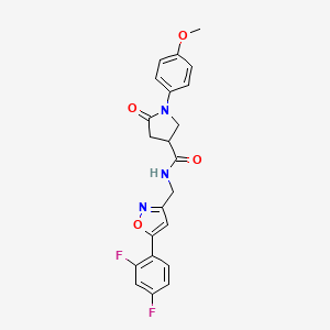 molecular formula C22H19F2N3O4 B2737952 N-((5-(2,4-difluorophenyl)isoxazol-3-yl)methyl)-1-(4-methoxyphenyl)-5-oxopyrrolidine-3-carboxamide CAS No. 1170623-81-0