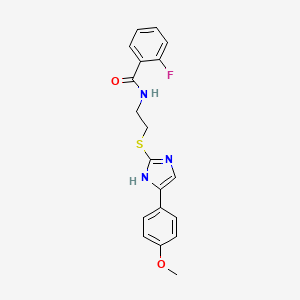 molecular formula C19H18FN3O2S B2737960 2-fluoro-N-(2-((5-(4-methoxyphenyl)-1H-imidazol-2-yl)thio)ethyl)benzamide CAS No. 897455-04-8
