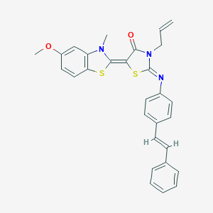 molecular formula C29H25N3O2S2 B273797 3-allyl-5-(5-methoxy-3-methyl-1,3-benzothiazol-2(3H)-ylidene)-2-{[4-(2-phenylvinyl)phenyl]imino}-1,3-thiazolidin-4-one 
