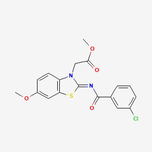 molecular formula C18H15ClN2O4S B2737971 (Z)-methyl 2-(2-((3-chlorobenzoyl)imino)-6-methoxybenzo[d]thiazol-3(2H)-yl)acetate CAS No. 865199-63-9