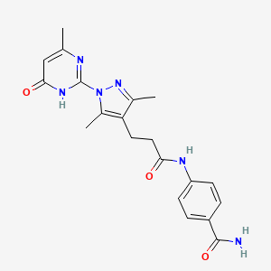 4-(3-(3,5-dimethyl-1-(4-methyl-6-oxo-1,6-dihydropyrimidin-2-yl)-1H-pyrazol-4-yl)propanamido)benzamide