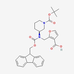 molecular formula C31H34N2O7 B2737997 2-[[9H-Fluoren-9-ylmethoxycarbonyl-[(3S)-1-[(2-methylpropan-2-yl)oxycarbonyl]piperidin-3-yl]amino]methyl]furan-3-carboxylic acid CAS No. 2137057-10-2