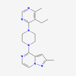 molecular formula C18H23N7 B2738015 5-Ethyl-4-methyl-6-(4-{2-methylpyrazolo[1,5-a]pyrazin-4-yl}piperazin-1-yl)pyrimidine CAS No. 2380087-76-1