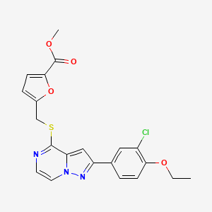 molecular formula C21H18ClN3O4S B2738021 甲酸甲酯 5-({[2-(3-氯-4-乙氧基苯基)吡唑并[1,5-a]吡嗪-4-基]硫基}甲基)呋喃-2-羧酸酯 CAS No. 1243048-11-4