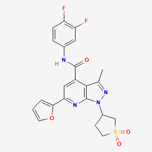 molecular formula C22H18F2N4O4S B2738028 N-(3,4-二氟苯基)-1-(1,1-二氧代-四氢噻嘧-3-基)-6-(呋喃-2-基)-3-甲基-1H-吡唑并[3,4-b]吡啶-4-甲酰胺 CAS No. 1021215-73-5