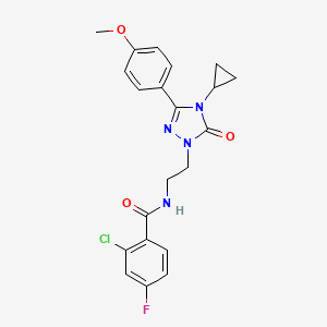 molecular formula C21H20ClFN4O3 B2738036 2-chloro-N-(2-(4-cyclopropyl-3-(4-methoxyphenyl)-5-oxo-4,5-dihydro-1H-1,2,4-triazol-1-yl)ethyl)-4-fluorobenzamide CAS No. 2309602-90-0