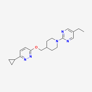 molecular formula C19H25N5O B2738065 2-[4-[(6-Cyclopropylpyridazin-3-yl)oxymethyl]piperidin-1-yl]-5-ethylpyrimidine CAS No. 2379947-66-5