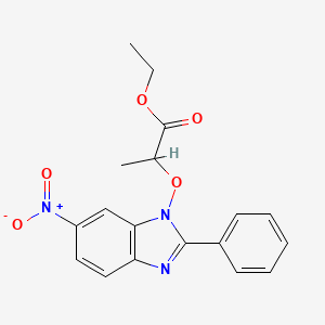 molecular formula C18H17N3O5 B2738067 ethyl 2-[(6-nitro-2-phenyl-1H-1,3-benzimidazol-1-yl)oxy]propanoate CAS No. 303148-99-4