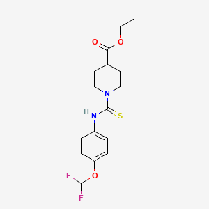 molecular formula C16H20F2N2O3S B2738069 Ethyl 1-((4-(difluoromethoxy)phenyl)carbamothioyl)piperidine-4-carboxylate CAS No. 398996-37-7