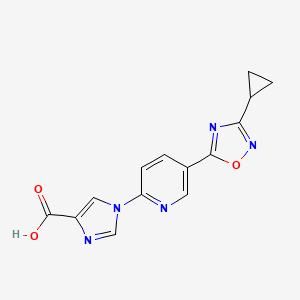 molecular formula C14H11N5O3 B2738077 1-[5-(3-cyclopropyl-1,2,4-oxadiazol-5-yl)pyridin-2-yl]-1H-imidazole-4-carboxylic acid CAS No. 1338660-53-9