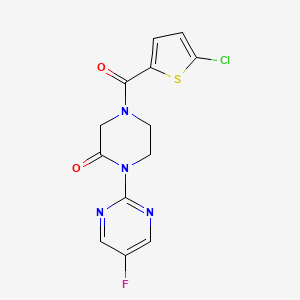 molecular formula C13H10ClFN4O2S B2738081 4-(5-Chlorothiophene-2-carbonyl)-1-(5-fluoropyrimidin-2-yl)piperazin-2-one CAS No. 2309588-01-8