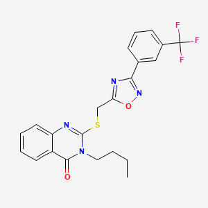 molecular formula C22H19F3N4O2S B2738084 3-butyl-2-(((3-(3-(trifluoromethyl)phenyl)-1,2,4-oxadiazol-5-yl)methyl)thio)quinazolin-4(3H)-one CAS No. 2034460-93-8