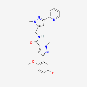B2738087 5-(2,5-Dimethoxyphenyl)-2-methyl-N-[(2-methyl-5-pyridin-2-ylpyrazol-3-yl)methyl]pyrazole-3-carboxamide CAS No. 2309587-75-3