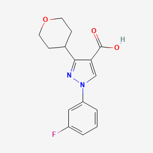 molecular formula C15H15FN2O3 B2738090 1-(3-Fluorophenyl)-3-(oxan-4-yl)pyrazole-4-carboxylic acid CAS No. 2241141-47-7