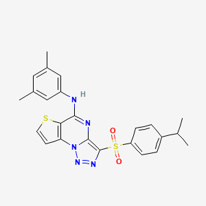 molecular formula C24H23N5O2S2 B2738092 N-(3,5-dimethylphenyl)-10-[4-(propan-2-yl)benzenesulfonyl]-5-thia-1,8,11,12-tetraazatricyclo[7.3.0.0^{2,6}]dodeca-2(6),3,7,9,11-pentaen-7-amine CAS No. 892741-23-0