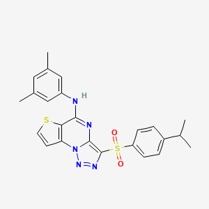 molecular formula C24H23N5O2S2 B2738092 N-(3,5-二甲基苯基)-3-((4-异丙基苯基)磺酰)噻吩[2,3-e][1,2,3]噻唑并[1,5-a]嘧啶-5-胺 CAS No. 892741-23-0