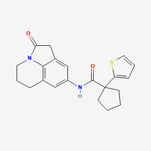 molecular formula C21H22N2O2S B2738112 N-(2-oxo-2,4,5,6-tetrahydro-1H-pyrrolo[3,2,1-ij]quinolin-8-yl)-1-(thiophen-2-yl)cyclopentanecarboxamide CAS No. 1207003-27-7