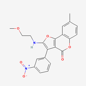 molecular formula C21H18N2O6 B2738194 2-((2-methoxyethyl)amino)-8-methyl-3-(3-nitrophenyl)-4H-furo[3,2-c]chromen-4-one CAS No. 923676-73-7