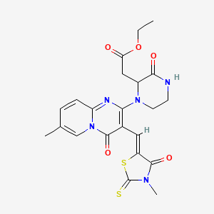 molecular formula C22H23N5O5S2 B2738218 (Z)-ethyl 2-(1-(7-methyl-3-((3-methyl-4-oxo-2-thioxothiazolidin-5-ylidene)methyl)-4-oxo-4H-pyrido[1,2-a]pyrimidin-2-yl)-3-oxopiperazin-2-yl)acetate CAS No. 1031361-94-0