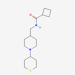 molecular formula C16H28N2OS B2738220 N-((1-(tetrahydro-2H-thiopyran-4-yl)piperidin-4-yl)methyl)cyclobutanecarboxamide CAS No. 2034616-01-6