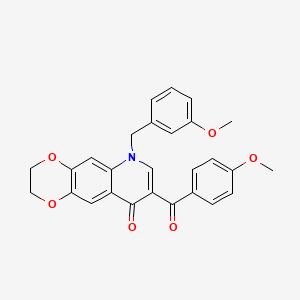 molecular formula C27H23NO6 B2738256 8-(4-methoxybenzoyl)-6-[(3-methoxyphenyl)methyl]-2H,3H,6H,9H-[1,4]dioxino[2,3-g]quinolin-9-one CAS No. 904433-95-0