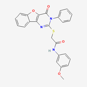 molecular formula C25H19N3O4S B2738306 N-(3-methoxyphenyl)-2-({6-oxo-5-phenyl-8-oxa-3,5-diazatricyclo[7.4.0.0^{2,7}]trideca-1(9),2(7),3,10,12-pentaen-4-yl}sulfanyl)acetamide CAS No. 899357-74-5