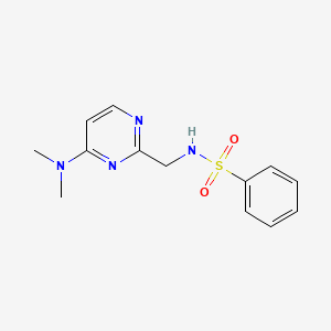 molecular formula C13H16N4O2S B2738354 N-((4-(dimethylamino)pyrimidin-2-yl)methyl)benzenesulfonamide CAS No. 1797292-56-8