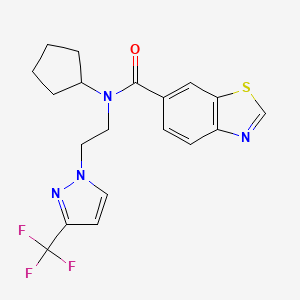molecular formula C19H19F3N4OS B2738409 N-cyclopentyl-N-(2-(3-(trifluoromethyl)-1H-pyrazol-1-yl)ethyl)benzo[d]thiazole-6-carboxamide CAS No. 2034554-94-2