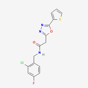 molecular formula C15H11ClFN3O2S B2738507 N-[(2-chloro-4-fluorophenyl)methyl]-2-[5-(thiophen-2-yl)-1,3,4-oxadiazol-2-yl]acetamide CAS No. 1286721-75-2