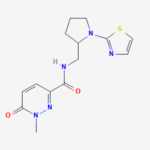 molecular formula C14H17N5O2S B2738530 1-methyl-6-oxo-N-((1-(thiazol-2-yl)pyrrolidin-2-yl)methyl)-1,6-dihydropyridazine-3-carboxamide CAS No. 1795086-55-3
