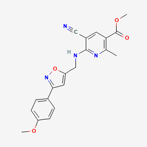 molecular formula C20H18N4O4 B2738544 Methyl 5-cyano-6-({[3-(4-methoxyphenyl)-5-isoxazolyl]methyl}amino)-2-methylnicotinate CAS No. 478043-43-5
