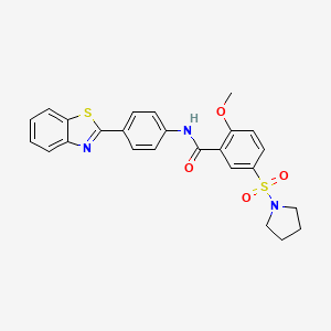 molecular formula C25H23N3O4S2 B2738565 N-[4-(1,3-benzothiazol-2-yl)phenyl]-2-methoxy-5-(pyrrolidin-1-ylsulfonyl)benzamide CAS No. 1020971-47-4