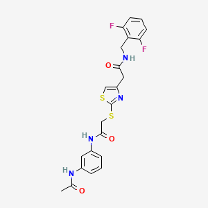 molecular formula C22H20F2N4O3S2 B2738603 N-(3-acetamidophenyl)-2-((4-(2-((2,6-difluorobenzyl)amino)-2-oxoethyl)thiazol-2-yl)thio)acetamide CAS No. 954095-42-2