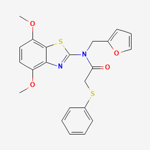 molecular formula C22H20N2O4S2 B2738699 N-(4,7-dimethoxybenzo[d]thiazol-2-yl)-N-(furan-2-ylmethyl)-2-(phenylthio)acetamide CAS No. 922382-91-0