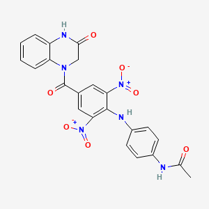 molecular formula C23H18N6O7 B2738745 N-[4-(2,6-dinitro-4-{[3-oxo-3,4-dihydro-1(2H)-quinoxalinyl]carbonyl}anilino)phenyl]acetamide CAS No. 413608-33-0