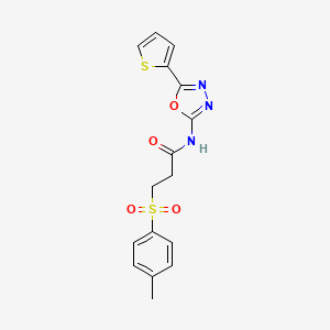 molecular formula C16H15N3O4S2 B2738765 N-(5-(thiophen-2-yl)-1,3,4-oxadiazol-2-yl)-3-tosylpropanamide CAS No. 898414-55-6